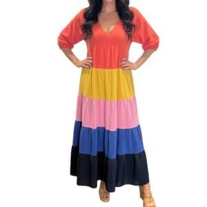 NEW ENTRO smooth sailing maxi dress in coral orange multi color
